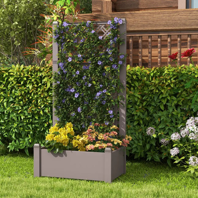 Outdoor Planter Box Self-Watering Raised Garden Bed Trellis with Water Level Indicator-Coffee - Coffee - Raised Garden