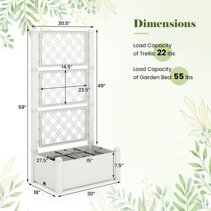 Outdoor Planter Box Self-Watering Raised Garden Bed Trellis with Water Level Indicator-Greyish-white - Light Gray