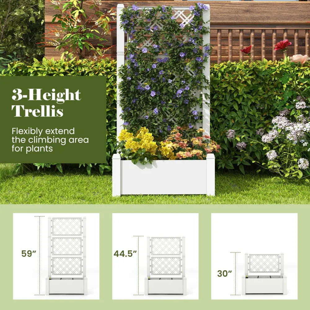 Outdoor Planter Box Self-Watering Raised Garden Bed Trellis with Water Level Indicator-Greyish-white - Light Gray
