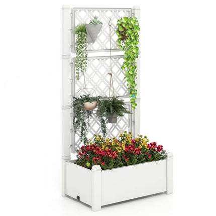Outdoor Planter Box Self-Watering Raised Garden Bed Trellis with Water Level Indicator-Greyish-white - Light Gray