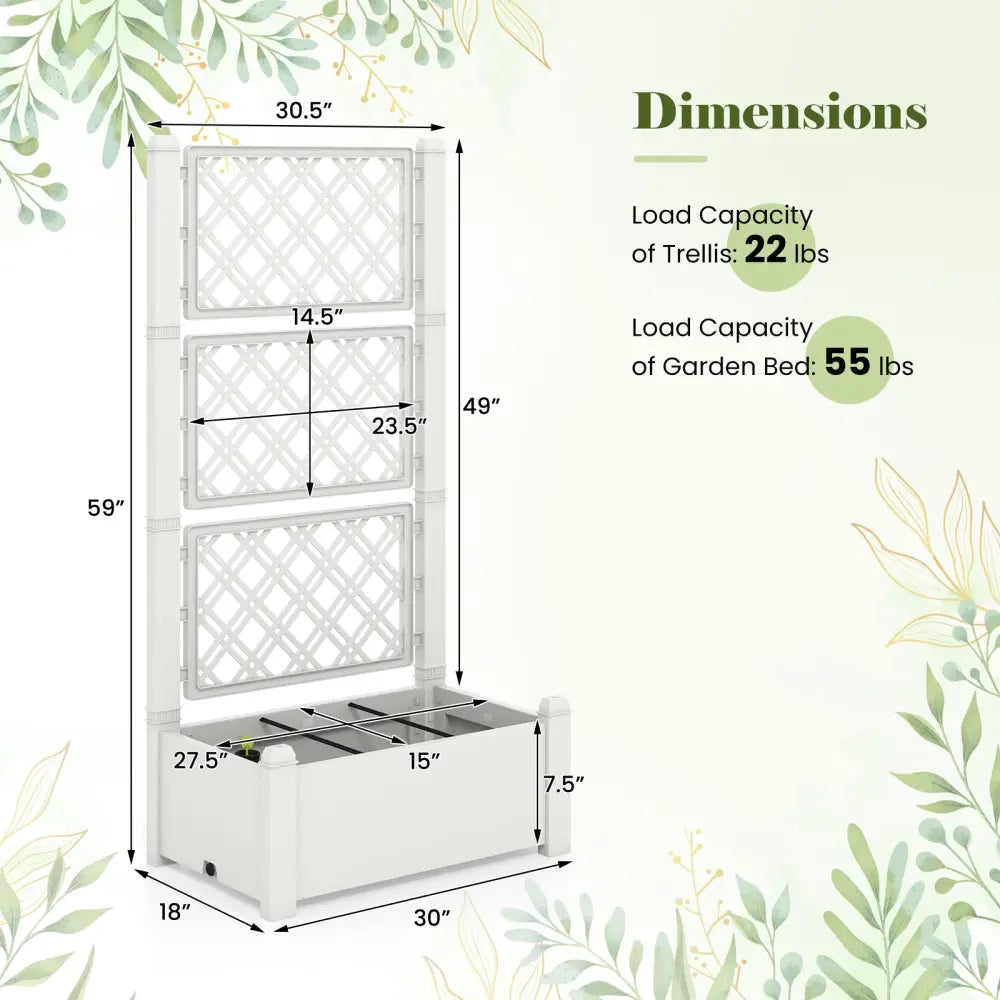 Outdoor Planter Box Self-Watering Raised Garden Bed Trellis with Water Level Indicator-Greyish-white - Light Gray