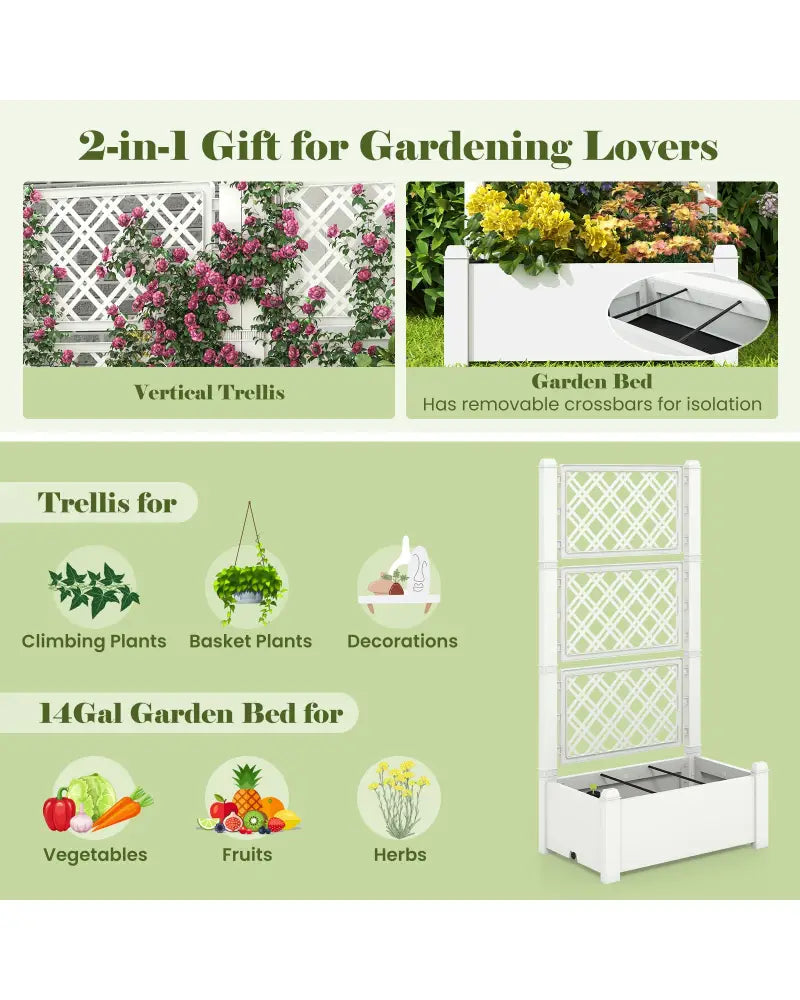 Outdoor Planter Box Self-Watering Raised Garden Bed Trellis with Water Level Indicator-Greyish-white - Light Gray