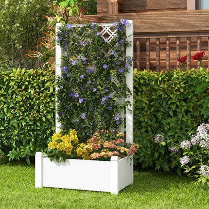 Outdoor Planter Box Self-Watering Raised Garden Bed Trellis with Water Level Indicator-Greyish-white - Light Gray