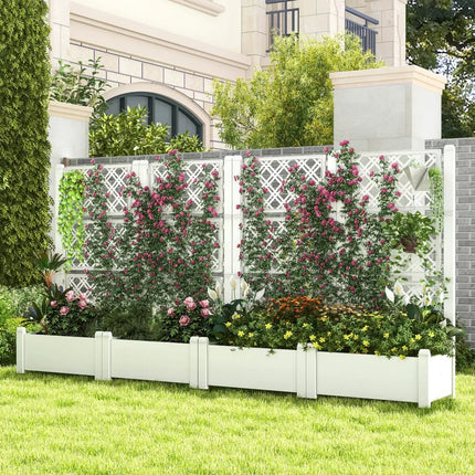 Outdoor Planter Box Self-Watering Raised Garden Bed Trellis with Water Level Indicator-Greyish-white - Light Gray