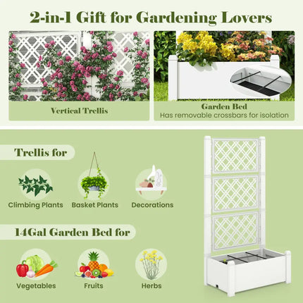 Outdoor Planter Box Self-Watering Raised Garden Bed Trellis with Water Level Indicator-Greyish-white - Light Gray