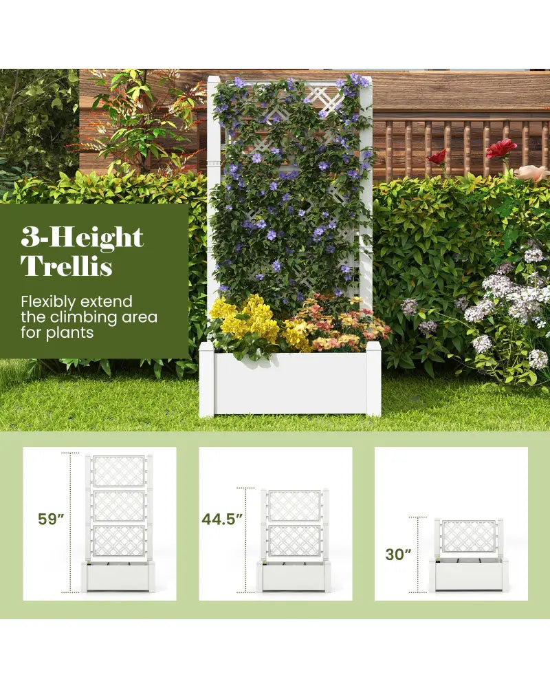 Outdoor Planter Box Self-Watering Raised Garden Bed Trellis with Water Level Indicator-Greyish-white - Light Gray