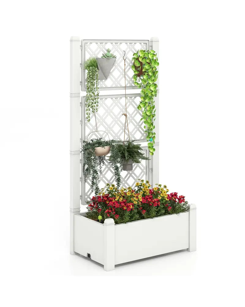 Outdoor Planter Box Self-Watering Raised Garden Bed Trellis with Water Level Indicator-Greyish-white - Light Gray