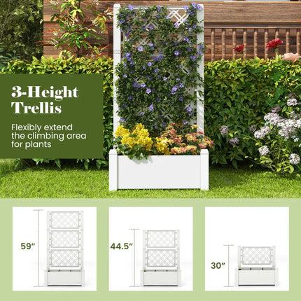 Outdoor Planter Box Self-Watering Raised Garden Bed Trellis with Water Level Indicator-Greyish-white - Light Gray