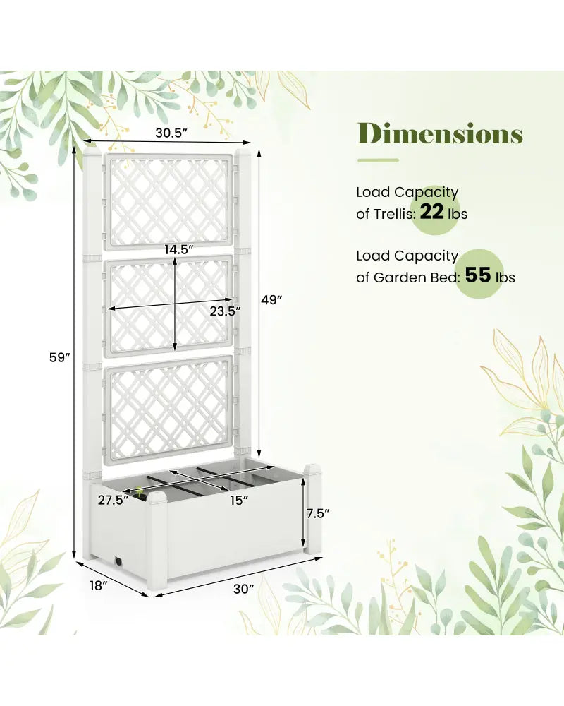 Outdoor Planter Box Self-Watering Raised Garden Bed Trellis with Water Level Indicator-Greyish-white - Light Gray