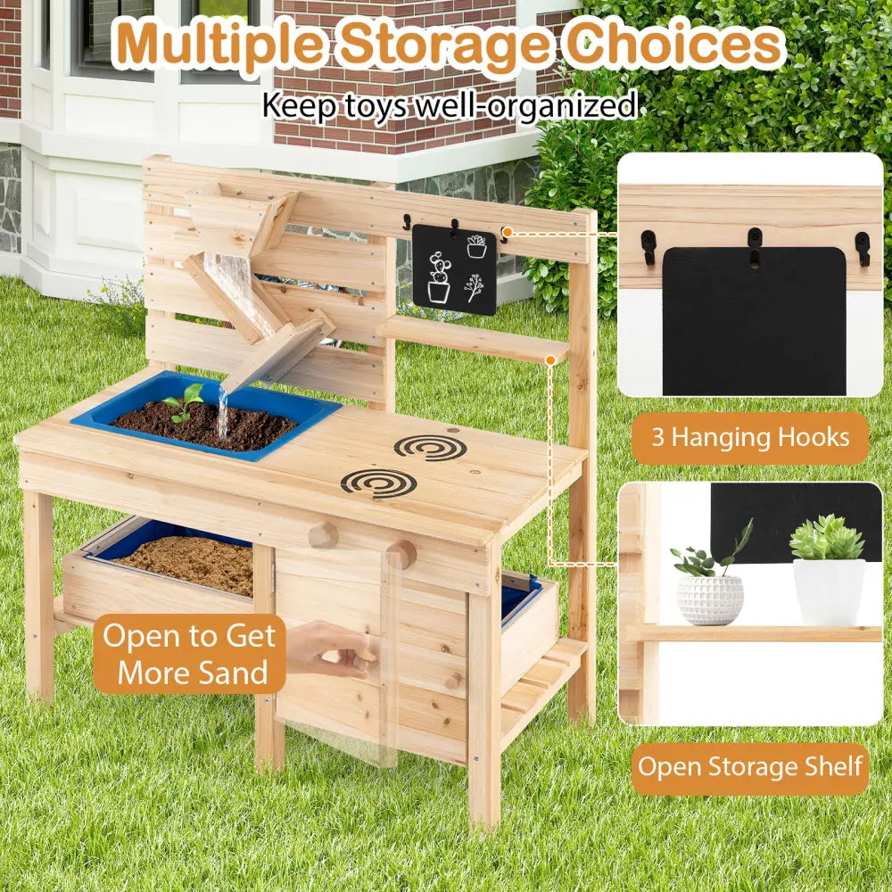 Outdoor Play Pretend Kitchen with Detachable Sandbox and Removable Sink-Natural - Natural - Play Kitchen Sets