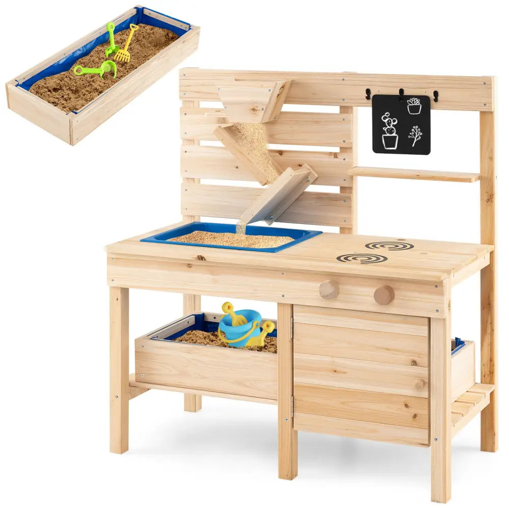 Outdoor Play Pretend Kitchen with Detachable Sandbox and Removable Sink-Natural - Natural - Play Kitchen Sets