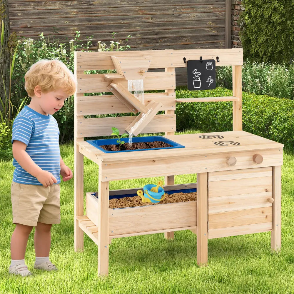 Outdoor Play Pretend Kitchen with Detachable Sandbox and Removable Sink-Natural - Natural - Play Kitchen Sets