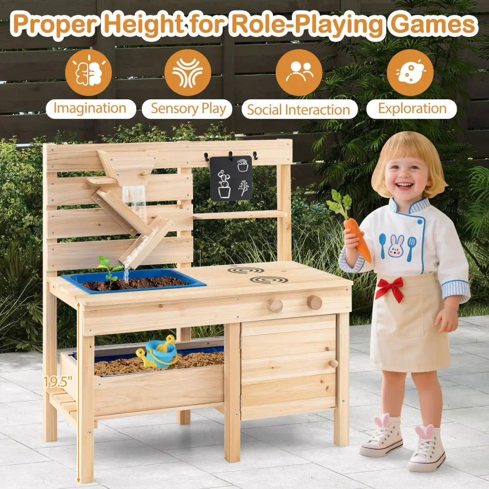 Outdoor Play Pretend Kitchen with Detachable Sandbox and Removable Sink-Natural - Natural - Play Kitchen Sets