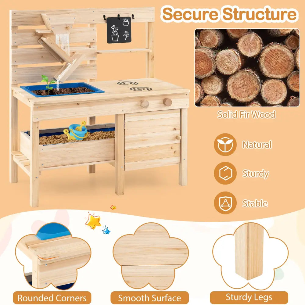 Outdoor Play Pretend Kitchen with Detachable Sandbox and Removable Sink-Natural - Natural - Play Kitchen Sets