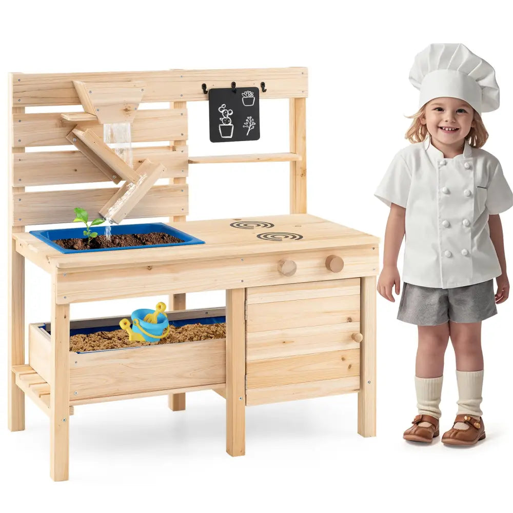 Outdoor Play Pretend Kitchen with Detachable Sandbox and Removable Sink-Natural - Natural - Play Kitchen Sets