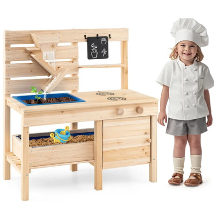Outdoor Play Pretend Kitchen with Detachable Sandbox and Removable Sink - Natural - Oasis Home Essentials