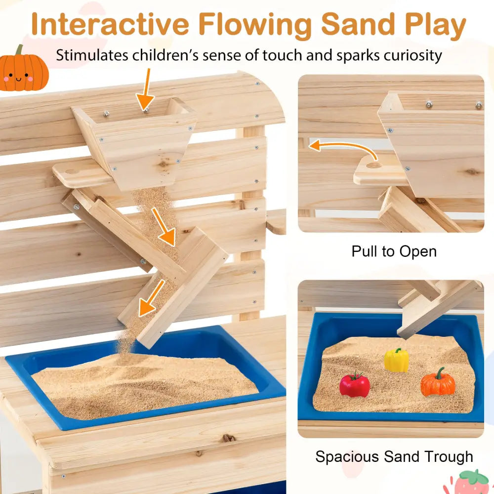 Outdoor Play Pretend Kitchen with Detachable Sandbox and Removable Sink-Natural - Natural - Play Kitchen Sets