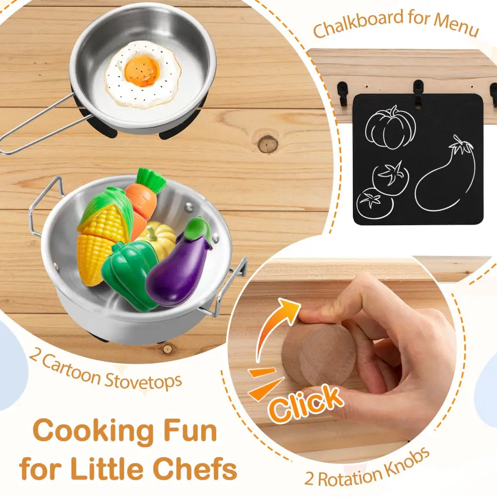 Outdoor Play Pretend Kitchen with Detachable Sandbox and Removable Sink-Natural - Natural - Play Kitchen Sets