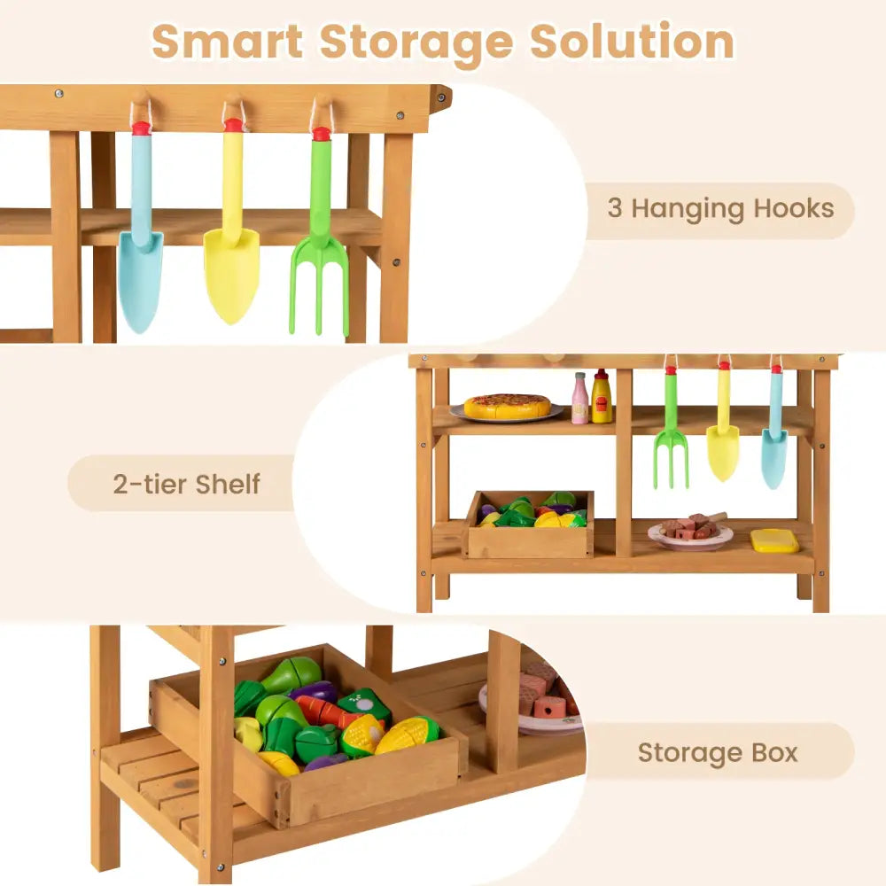 Outdoor Play Pretend Kitchen with Faucet and Removable Sinks for Children Aged 3+-Natural - Natural - Play Kitchen Sets
