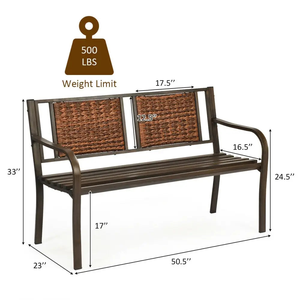 Outdoor Porch Furniture Patio Garden Bench Steel Frame Rattan - Bronze - Outdoor Benches