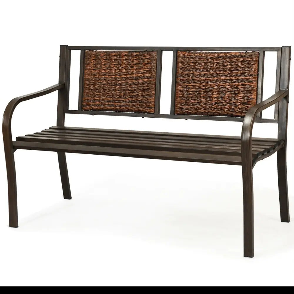 Outdoor Porch Furniture Patio Garden Bench Steel Frame Rattan - Bronze - Outdoor Benches