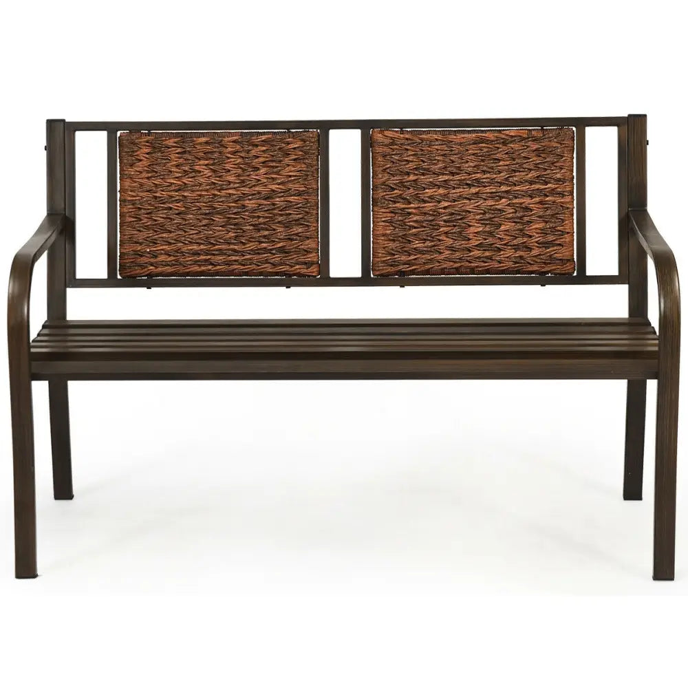 Outdoor Porch Furniture Patio Garden Bench Steel Frame Rattan - Bronze - Outdoor Benches