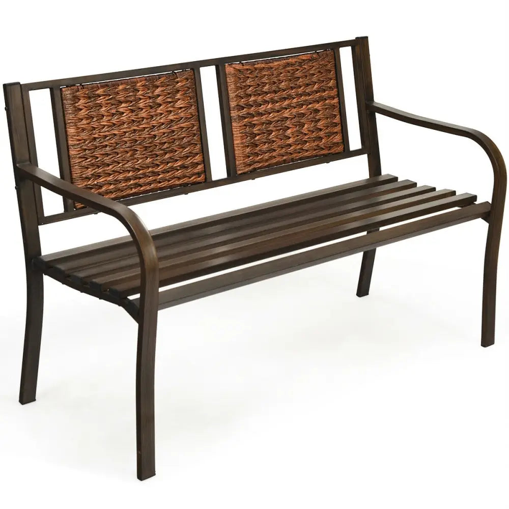 Outdoor Porch Furniture Patio Garden Bench Steel Frame Rattan - Bronze - Outdoor Benches