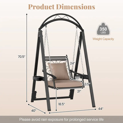 Outdoor Porch Swing with Removable Cushions and Side Tables for Garden Balcony-Black - Black - Porch Swings