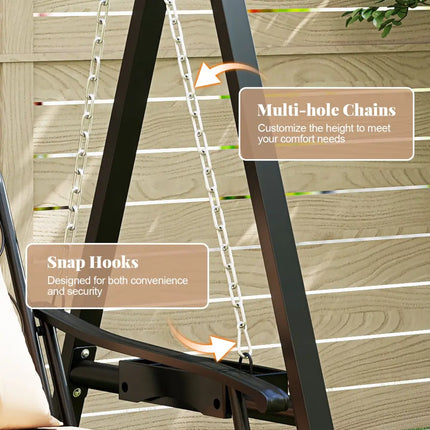 Outdoor Porch Swing with Removable Cushions and Side Tables for Garden Balcony-Black - Black - Porch Swings