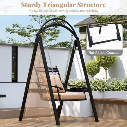 Outdoor Porch Swing with Removable Cushions and Side Tables for Garden Balcony-Black - Black - Porch Swings