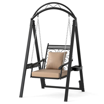 Outdoor Porch Swing with Removable Cushions and Side Tables for Garden Balcony-Black - Black - Porch Swings