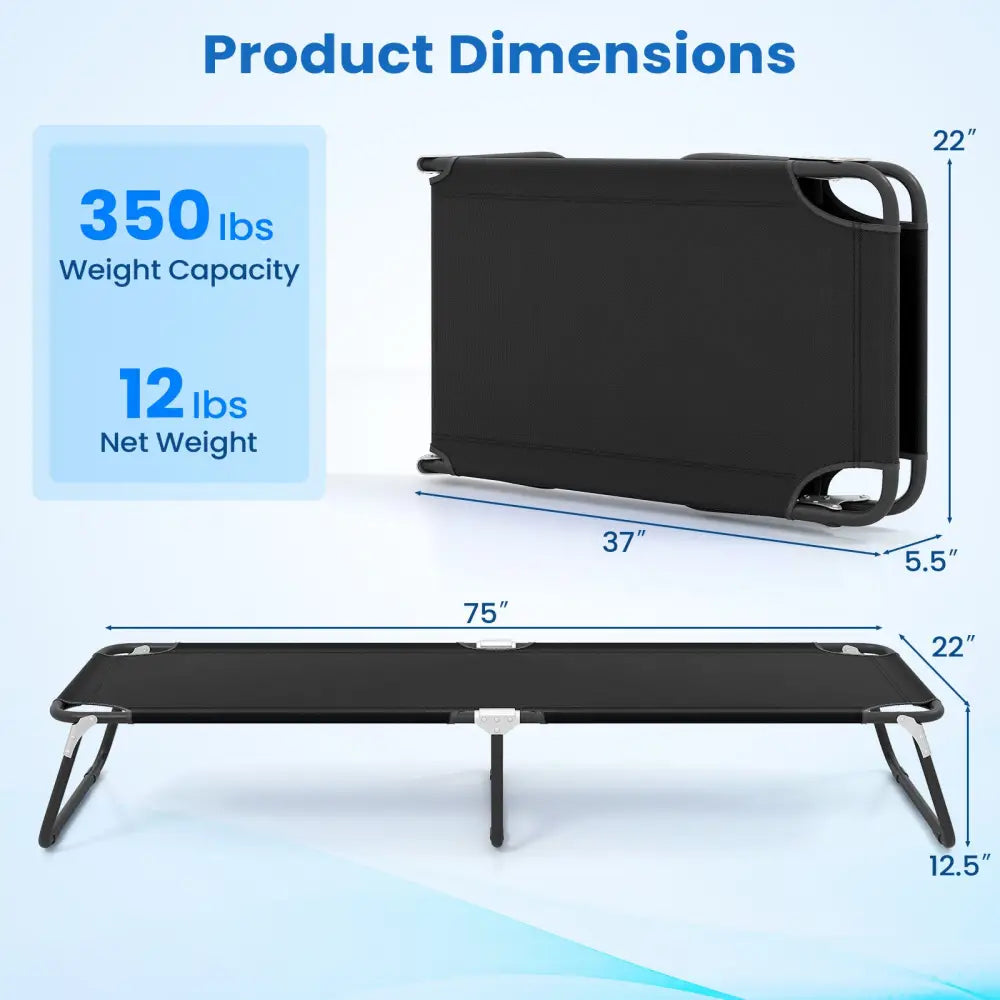 Outdoor Portable Folding Camping Bed for Sleeping Hiking Travel-Black - Black - Camping Furniture