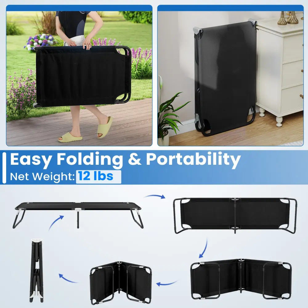 Outdoor Portable Folding Camping Bed for Sleeping Hiking Travel-Black - Black - Camping Furniture