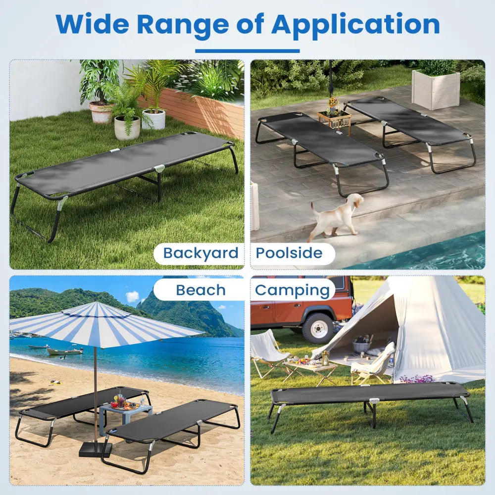 Outdoor Portable Folding Camping Bed for Sleeping Hiking Travel-Black - Black - Camping Furniture