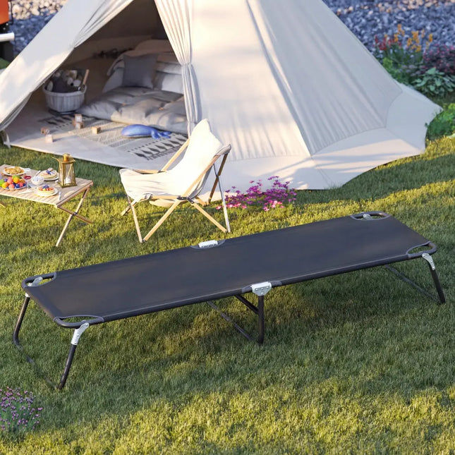 Outdoor Portable Folding Camping Bed for Sleeping Hiking Travel-Black - Black - Camping Furniture