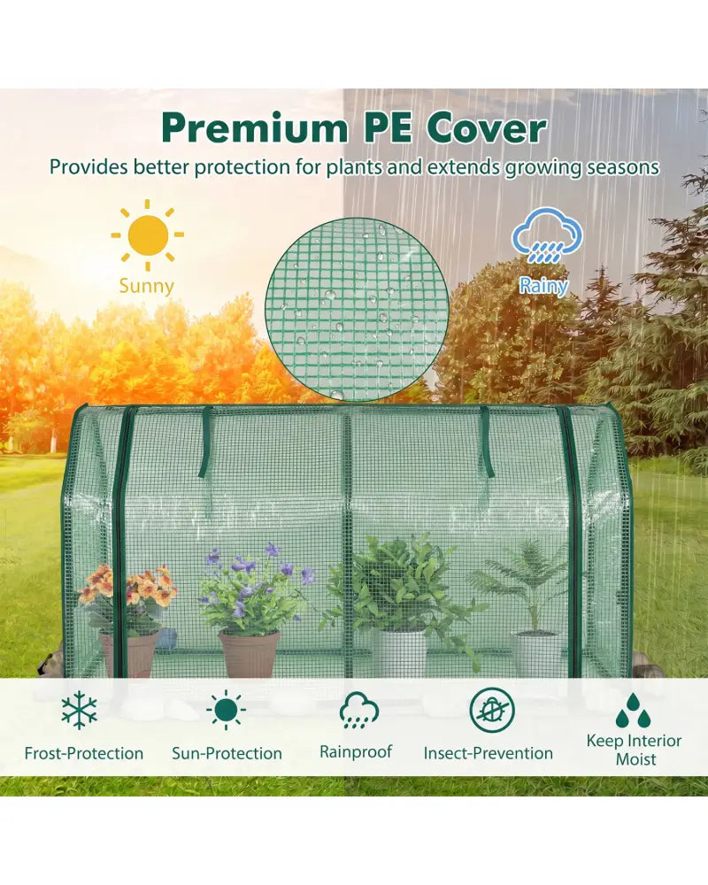 Outdoor Portable Mini Greenhouse with PE Cover and Zippered Door for Vegetables-Green - Green - Greenhouses