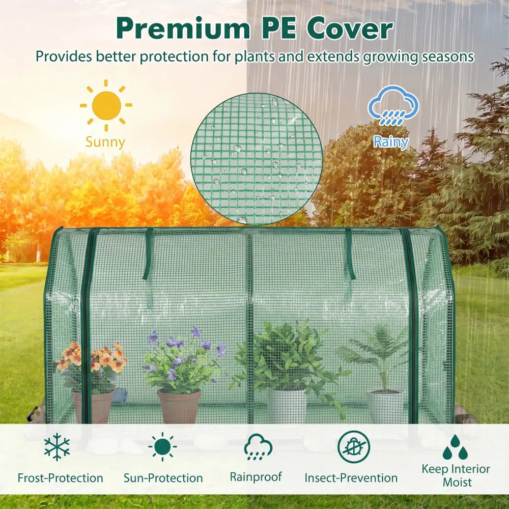 Outdoor Portable Mini Greenhouse with PE Cover and Zippered Door for Vegetables-Green - Green - Greenhouses