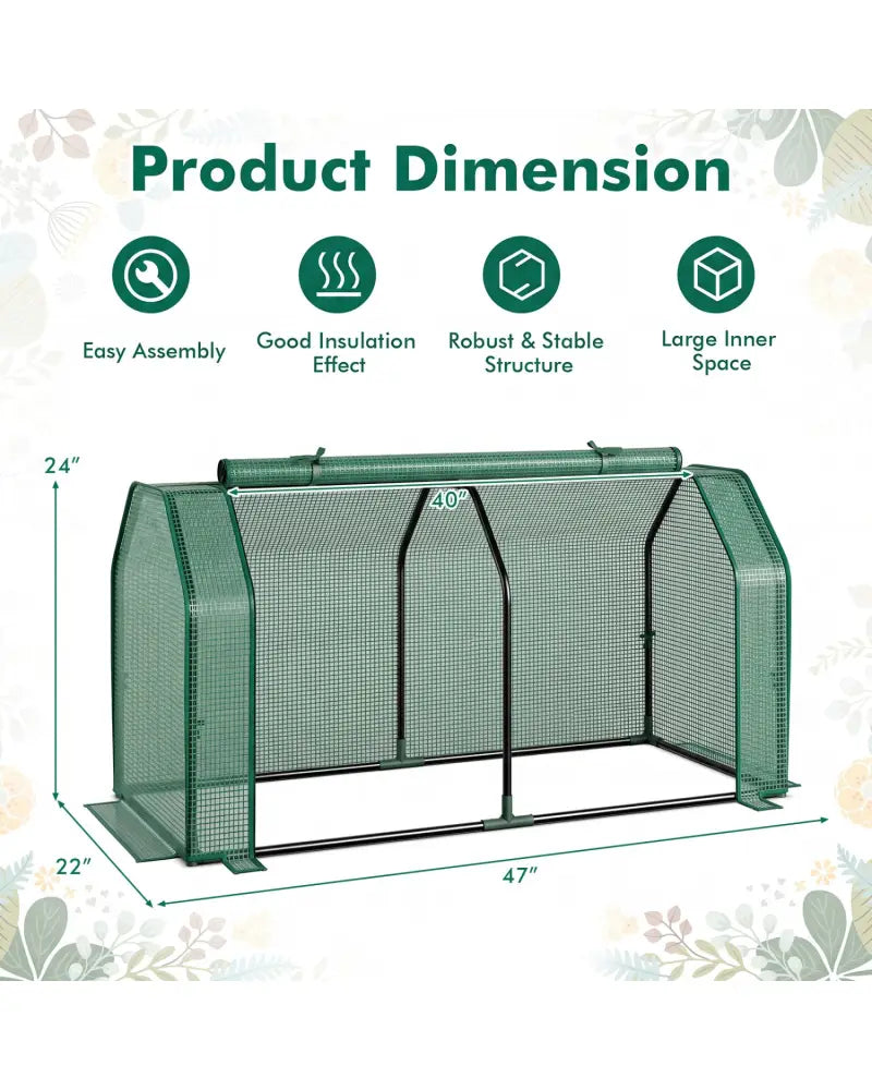 Outdoor Portable Mini Greenhouse with PE Cover and Zippered Door for Vegetables-Green - Green - Greenhouses