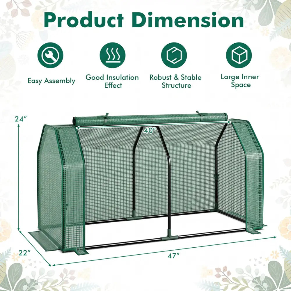 Outdoor Portable Mini Greenhouse with PE Cover and Zippered Door for Vegetables-Green - Green - Greenhouses