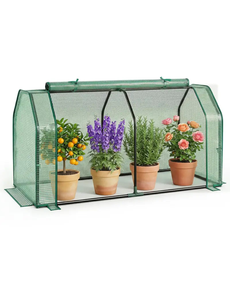 Outdoor Portable Mini Greenhouse with PE Cover and Zippered Door for Vegetables-Green - Green - Greenhouses