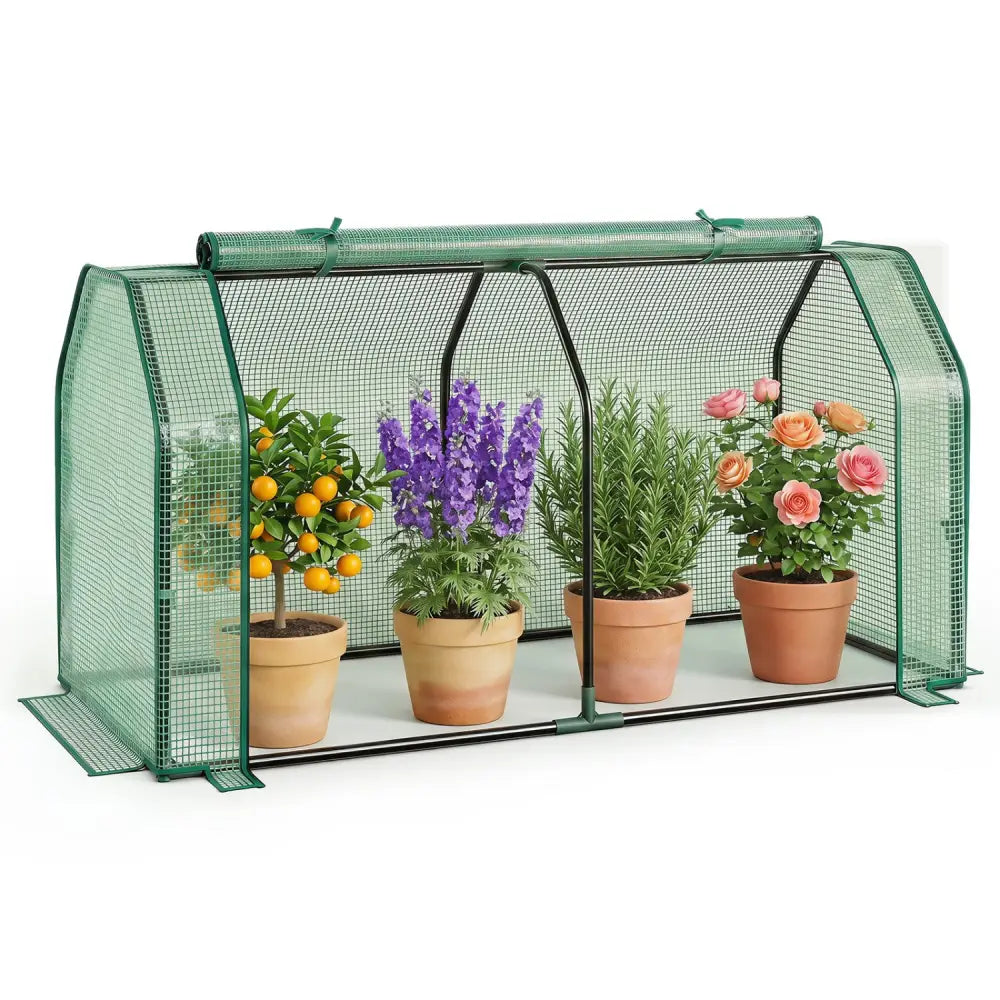 Outdoor Portable Mini Greenhouse with PE Cover and Zippered Door for Vegetables-Green - Green - Greenhouses