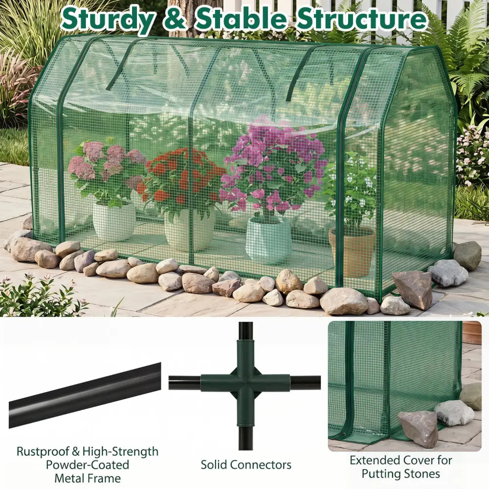 Outdoor Portable Mini Greenhouse with PE Cover and Zippered Door for Vegetables-Green - Green - Greenhouses