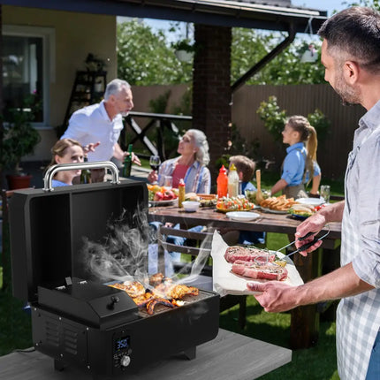 Outdoor Portable Tabletop Pellet Grill and Smoker with Digital Control System for BBQ-Black - Black - Outdoor Grills