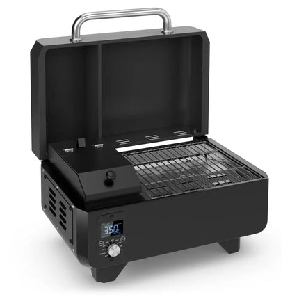 Outdoor Portable Tabletop Pellet Grill and Smoker with Digital Control System for BBQ-Black - Black - Outdoor Grills