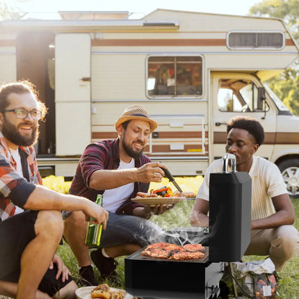 Outdoor Portable Tabletop Pellet Grill and Smoker with Digital Control System for BBQ-Black - Black - Outdoor Grills