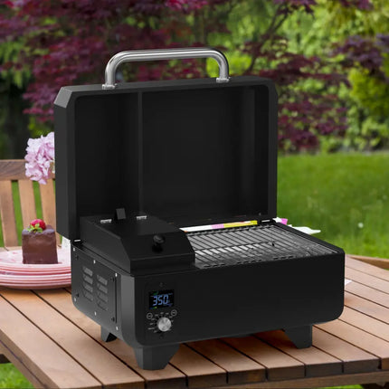 Outdoor Portable Tabletop Pellet Grill and Smoker with Digital Control System for BBQ-Black - Black - Outdoor Grills