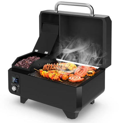Outdoor Portable Tabletop Pellet Grill and Smoker with Digital Control System for BBQ-Black - Black - Outdoor Grills