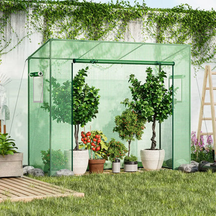 Outdoor Portable Walk-in Greenhouse with PE Cover Heavy-Duty Metal Frame Roll-up Zipper Door - Green - Greenhouses