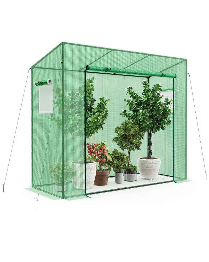 Outdoor Portable Walk-in Greenhouse with PE Cover Heavy-Duty Metal Frame Roll-up Zipper Door - Green - Greenhouses