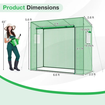 Outdoor Portable Walk-in Greenhouse with PE Cover Heavy-Duty Metal Frame Roll-up Zipper Door - Green - Greenhouses